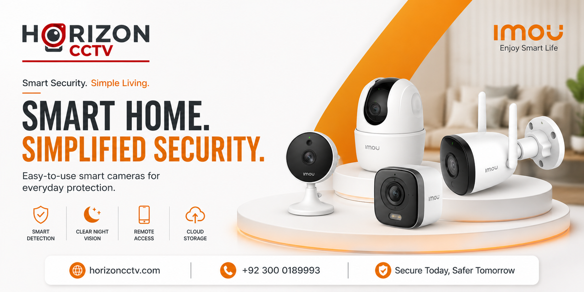 Horizon CCTV smart home banner featuring Imou WiFi cameras — Smart Home, Simplified Security with night vision and cloud storage